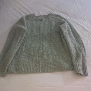 J. Crew Sage Green Cable Knit Crewneck Sweater